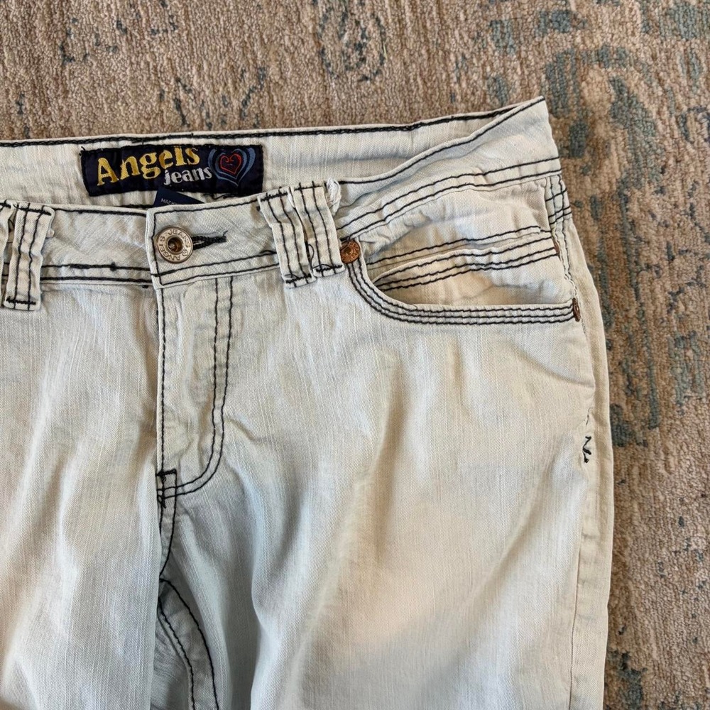 Angels Jeans Womens Size 13 Cream Low Rise Capri Denim Black Contrast Stitch Y2K - Picture 2 of 6